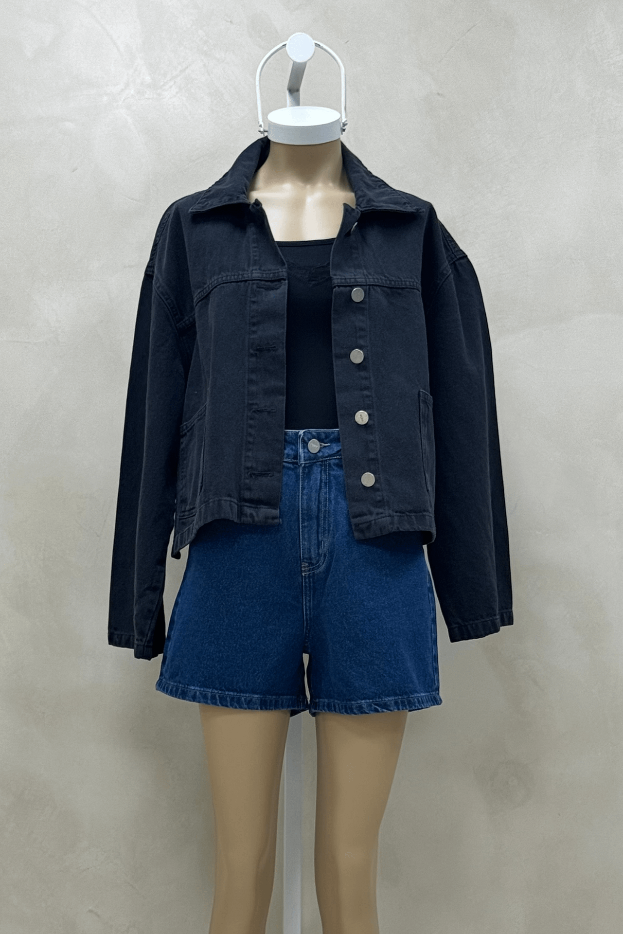 Campera Denim Bolsillos Black
