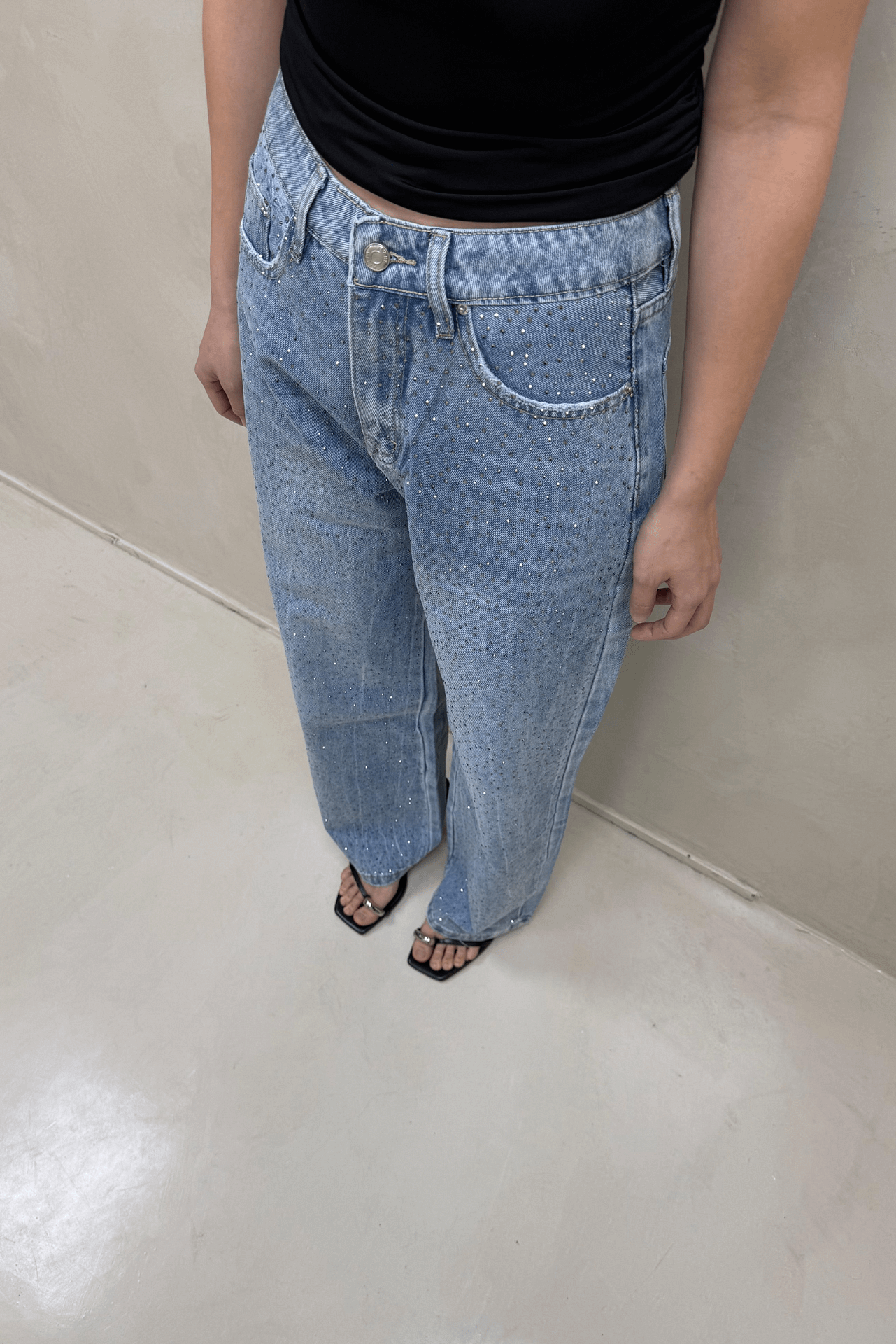Jean Straight Celeste Con Strass