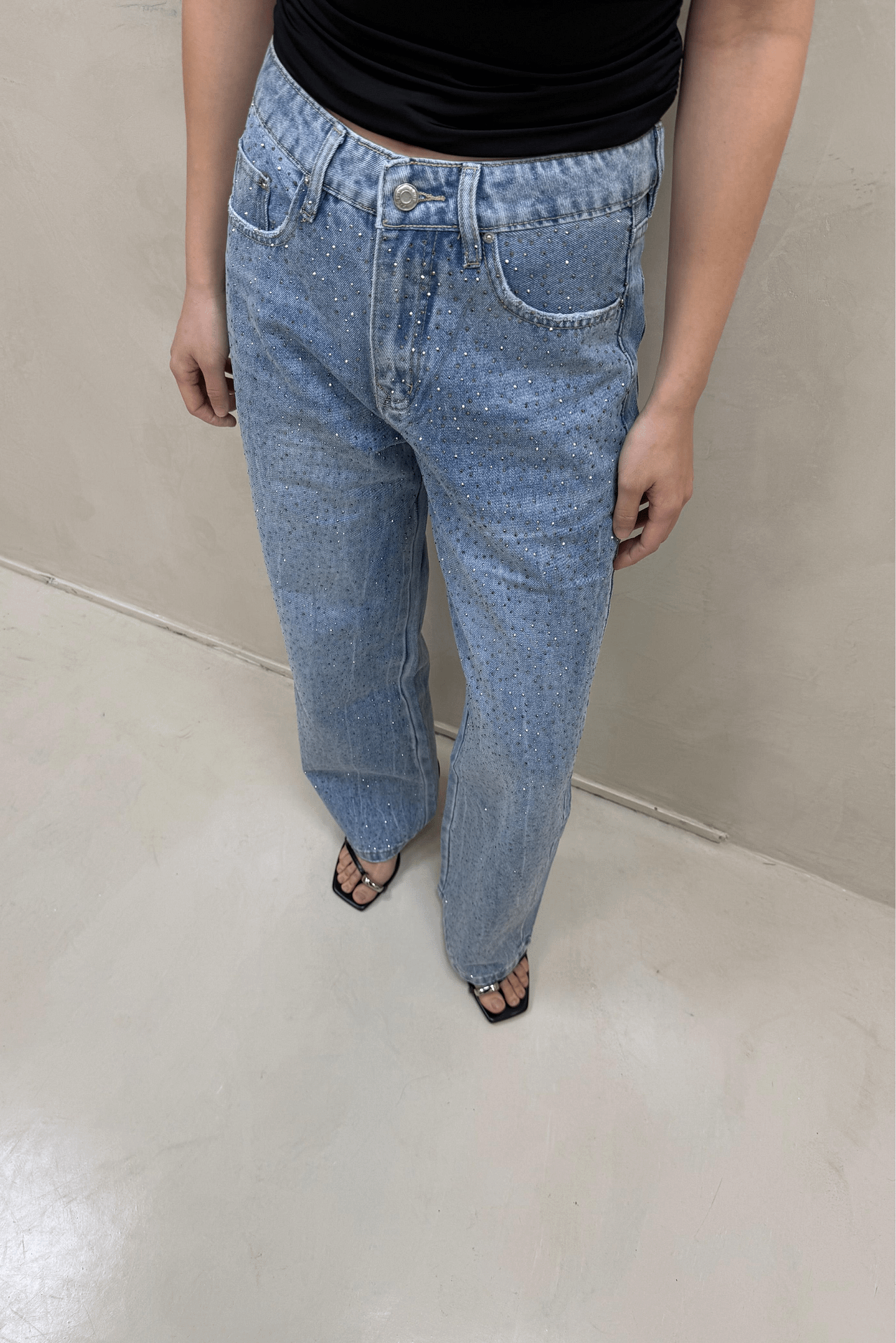 Jean Straight Celeste Con Strass