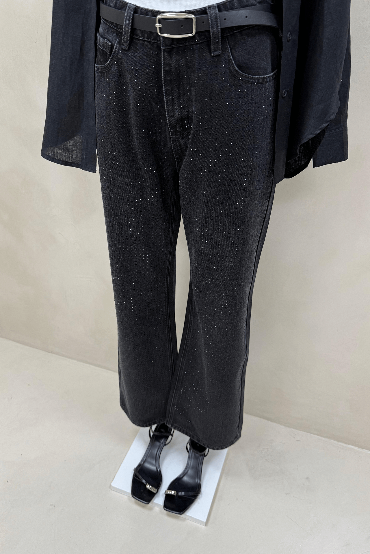 Jean Straight Black Con Strass