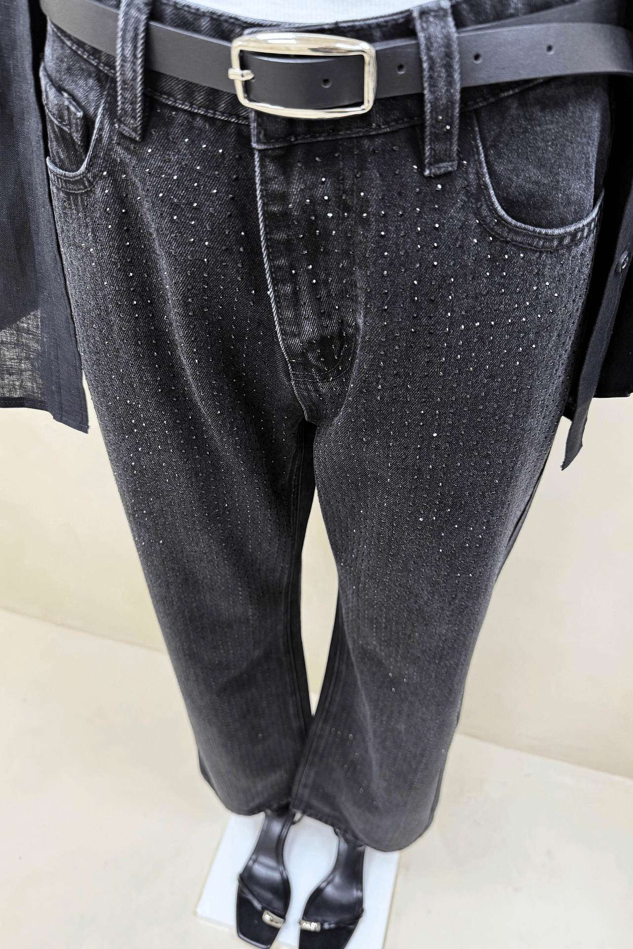 Jean Straight Black Con Strass